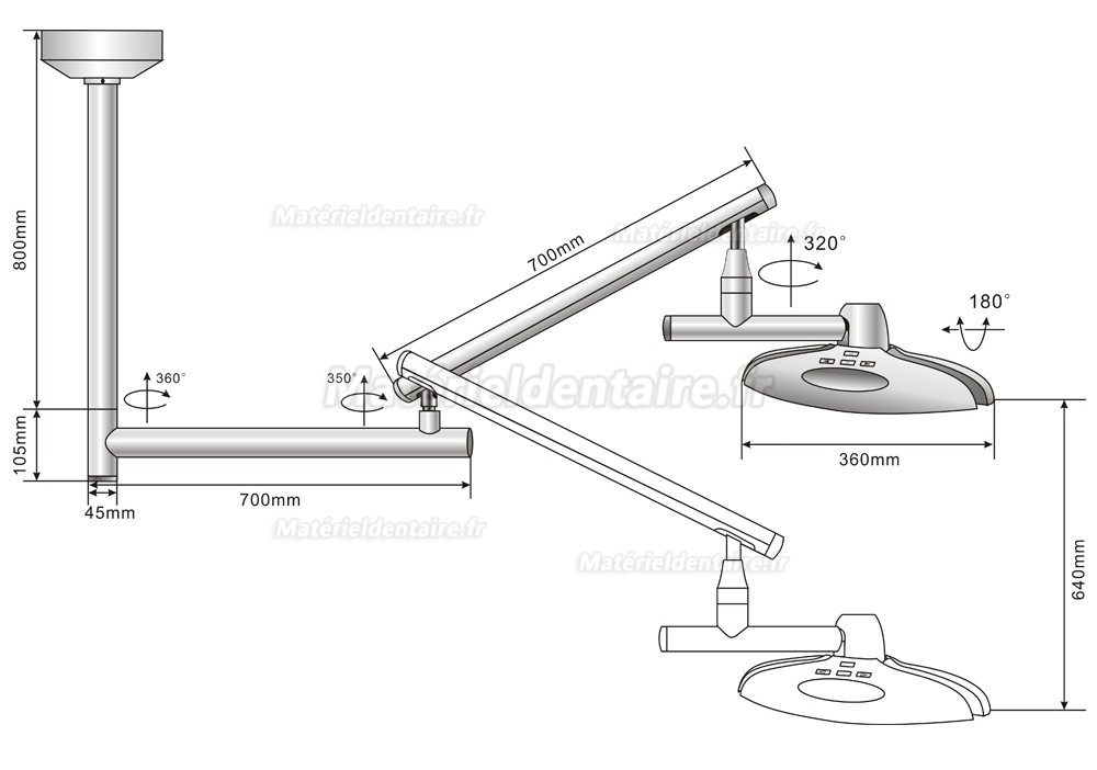 KWS KD-2012D-5 90W lampe chirurgicale dentaire LED, montage au plafond, sans ombre